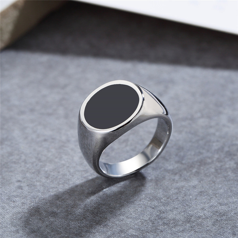 Black Round Smooth Titanium Steel Ring for Men and Women