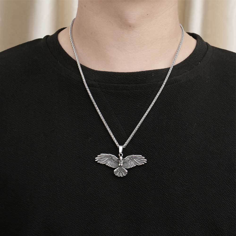 Dominant Falcon Pendant Necklace for Men - Stylish Stainless Steel Wing Spread Design