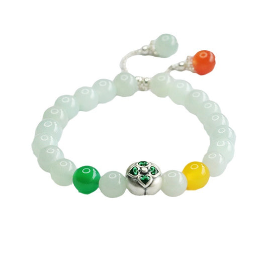 Jade Bracelet with Sterling Silver Ruyi Persimmon Design