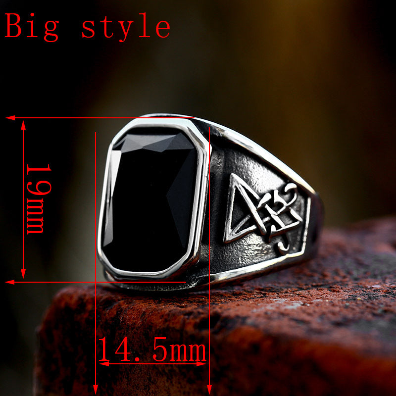 Lucifer Satan Inspired Stainless Steel Men's Ring - Retro Titanium Steel with Stone Inlays, Sizes 7-13 Available