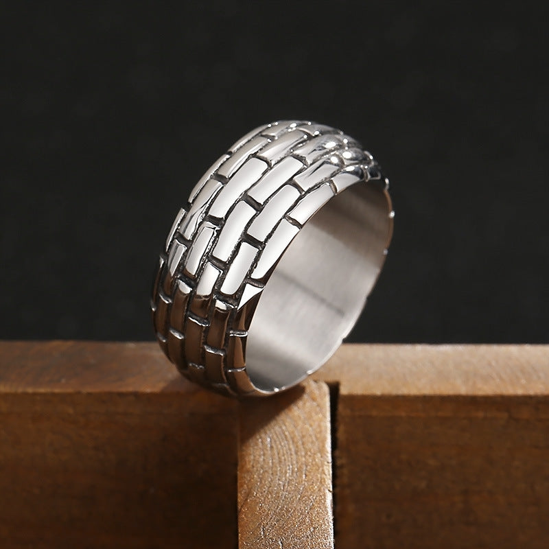 Custom Wide-Sided Retro Punk Titanium Steel Square Ring for Men - Fashion Street Style Accessory