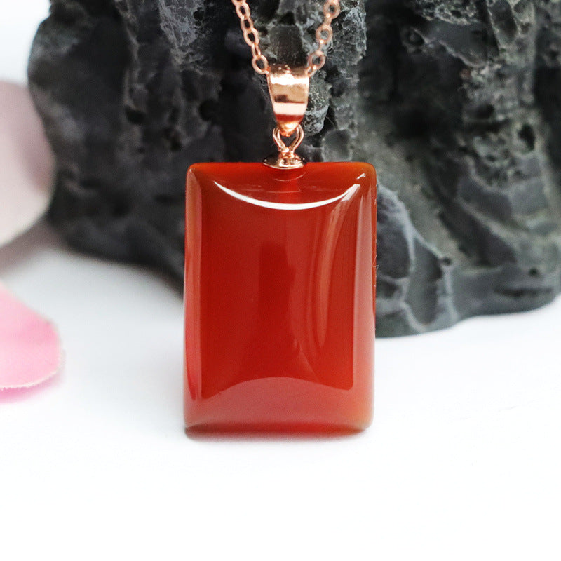 Rectangular Red Agate Sterling Silver Pendant