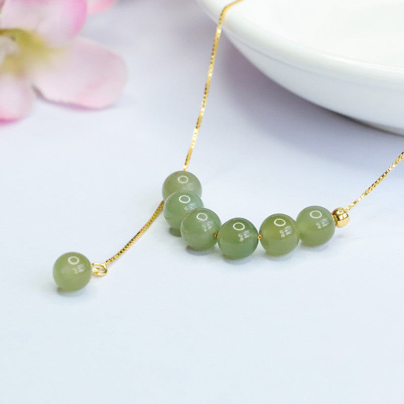 Fortune's Favor: Elegant S925 Silver and Natural Jade Beaded Necklace