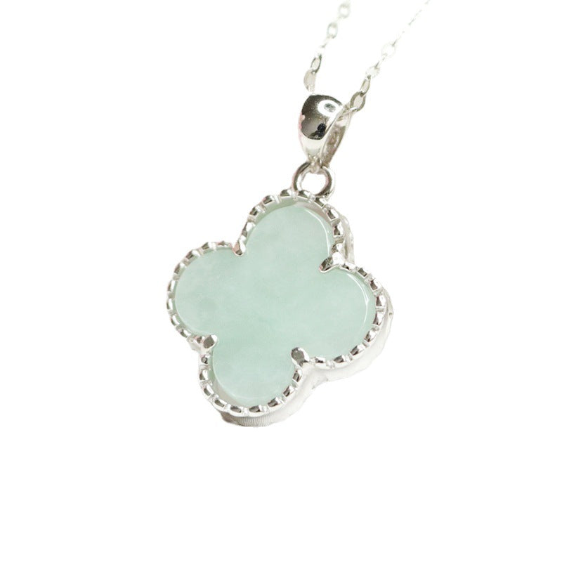 Jade Clover Pendant Necklace with Sterling Silver Chain