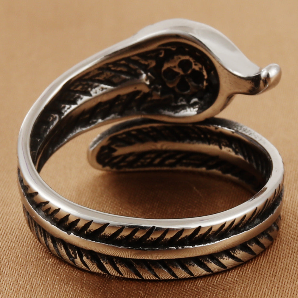 Titanium Steel Feather Ring for Men - Retro Trendy Animal Jewelry Accessories