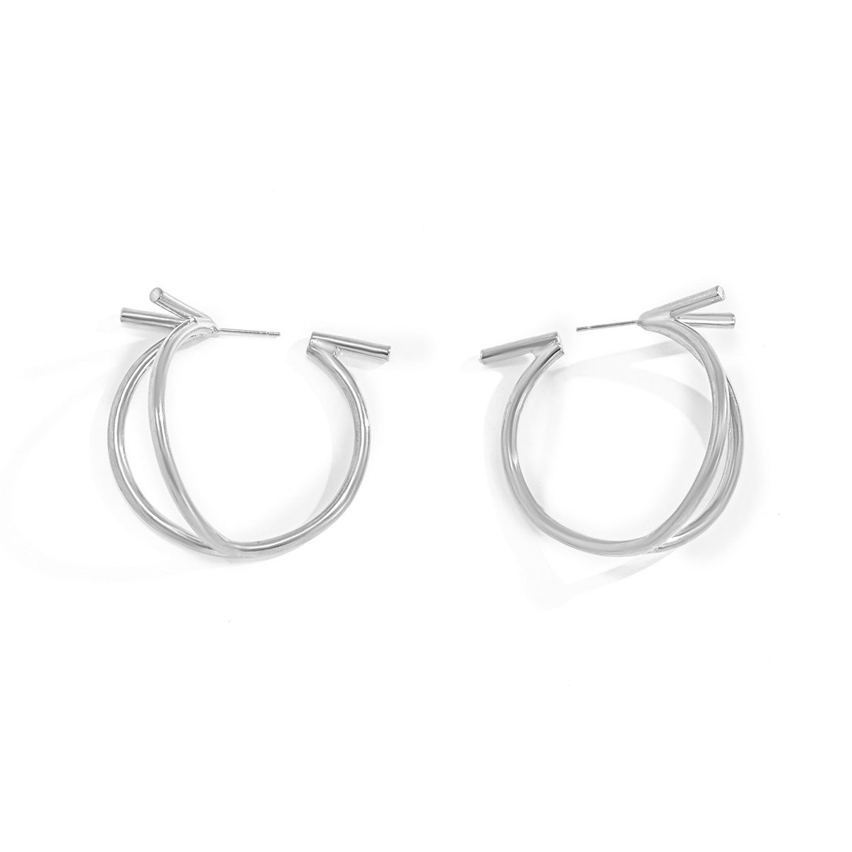 Sleek Crescent-Shaped Earrings with Geometric Cutouts and Three-Dimensional Design for Women