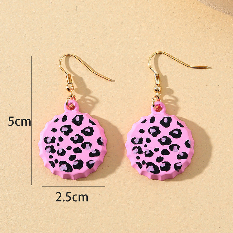 Leopard Print Earrings in Baked Paint Bottle Cap Design