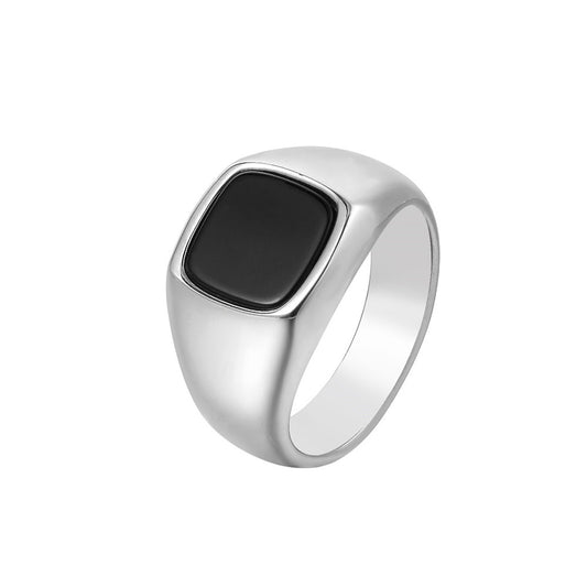 Stylish Small Black Square Stone Titanium Steel Rings for Men and Women