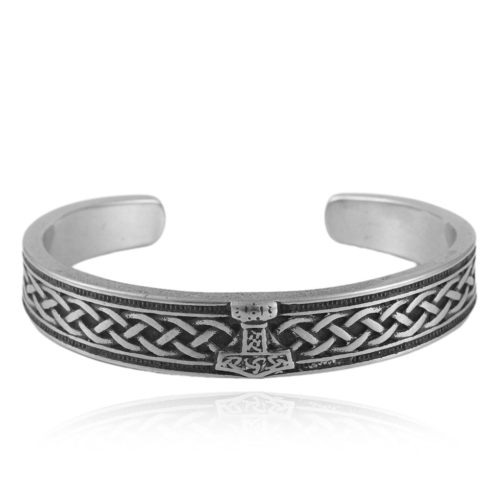 Trendy Titanium Steel Woven Open Bracelet for Men - Fashionable Raytheon Hammer Design