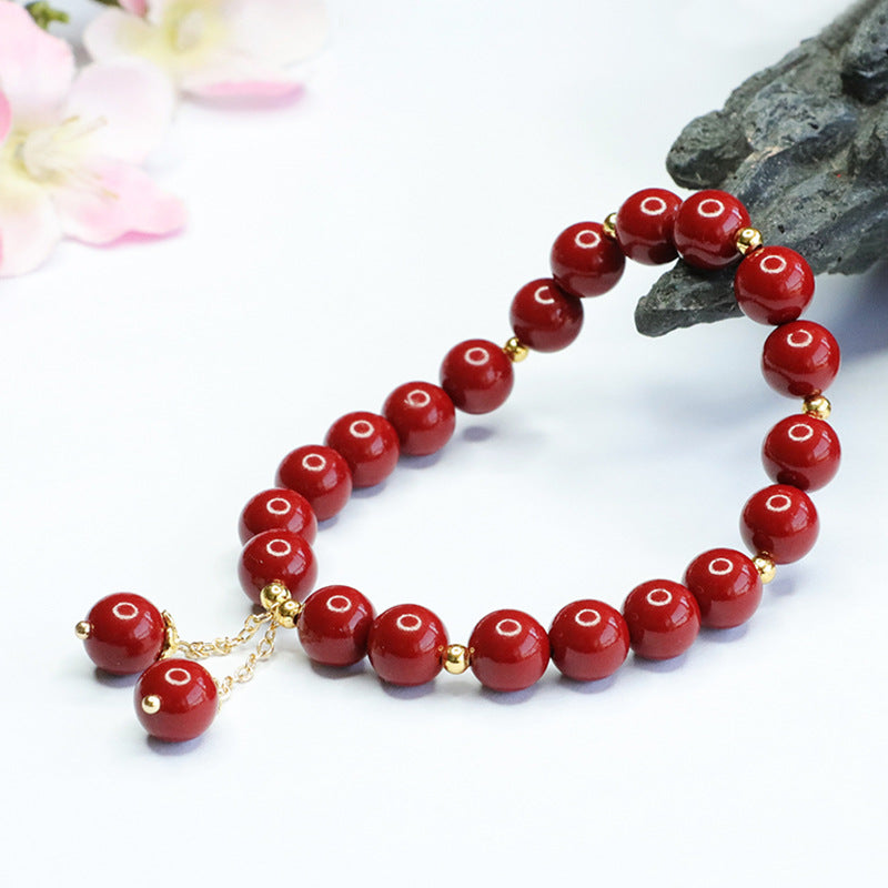 Cinnabar and Acacia Bean Sterling Silver Bracelet - Fortune's Favor Collection