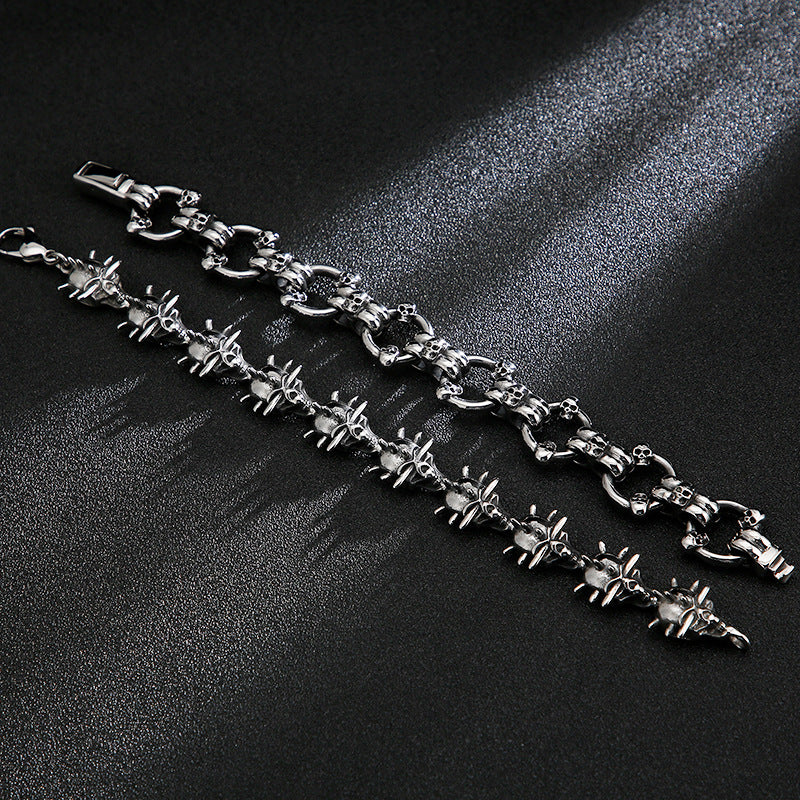 Men's Punk Skull Ring Bracelet in Exaggerated Titanium Steel - European and American Style