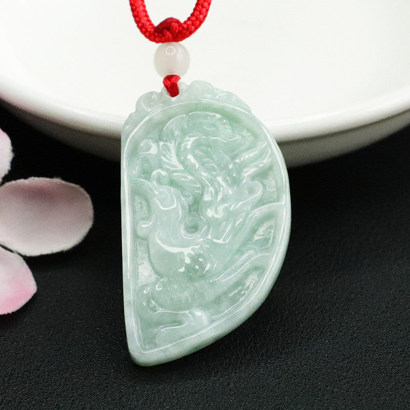 Dragon and Phoenix Jade Pendant Set - Sterling Silver Jade Jewelry