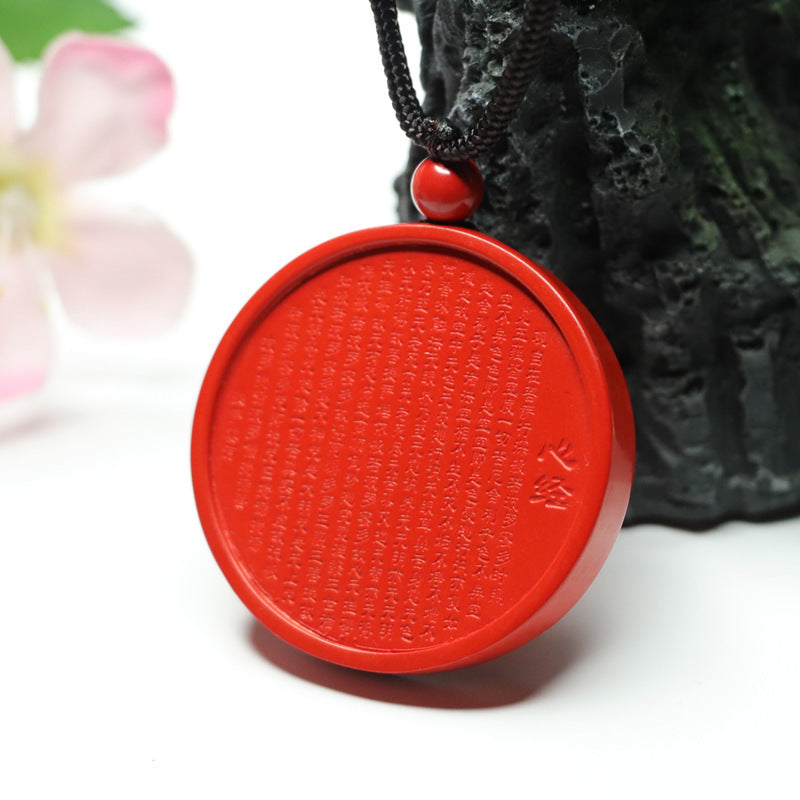 Cinnabar Heart Sutra Pendant Red Sand Round Pendant Jewelry