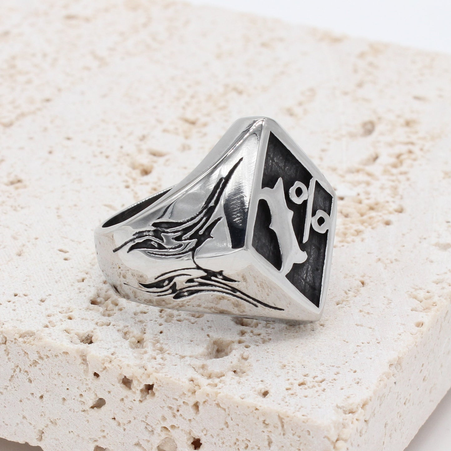 Retro Punk Gothic Men's Titanium Steel Ring with Unique Personalized Design