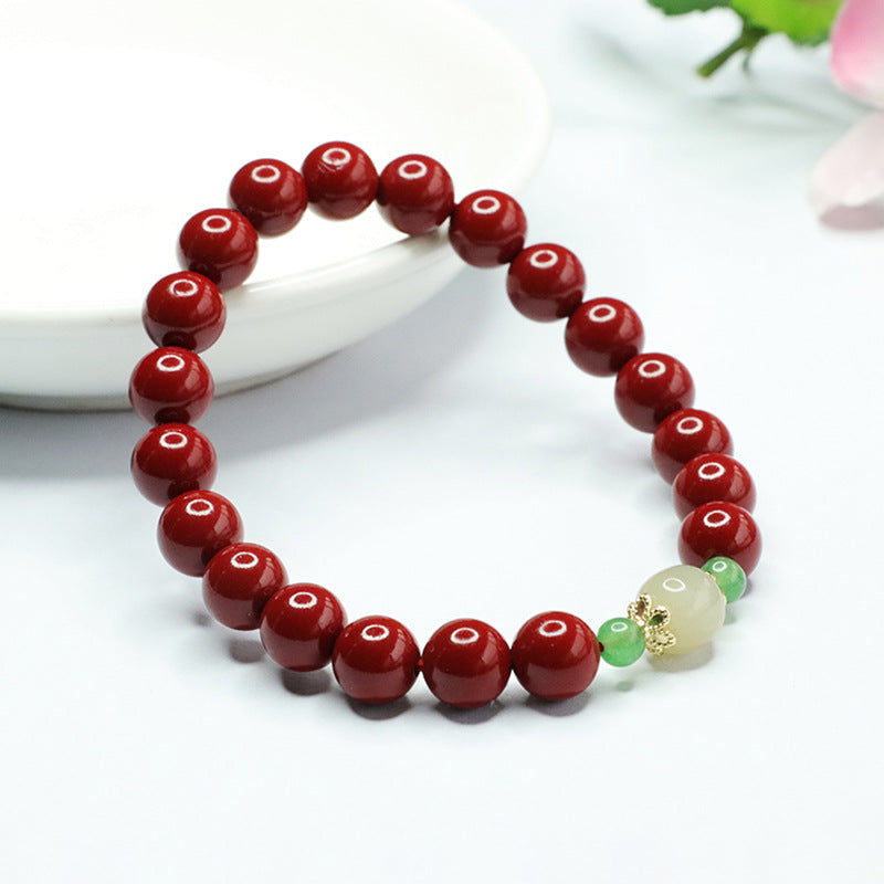 Cinnabar and Jade Sterling Silver Bracelet