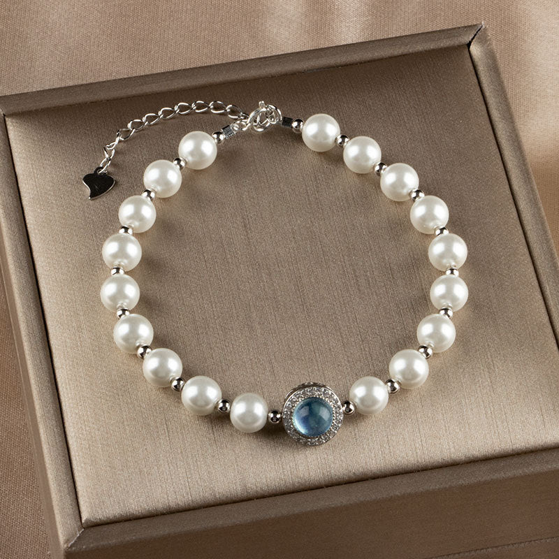 Exquisite Aquamarine, Silver, and Pearl Bracelet for Sophisticated Women