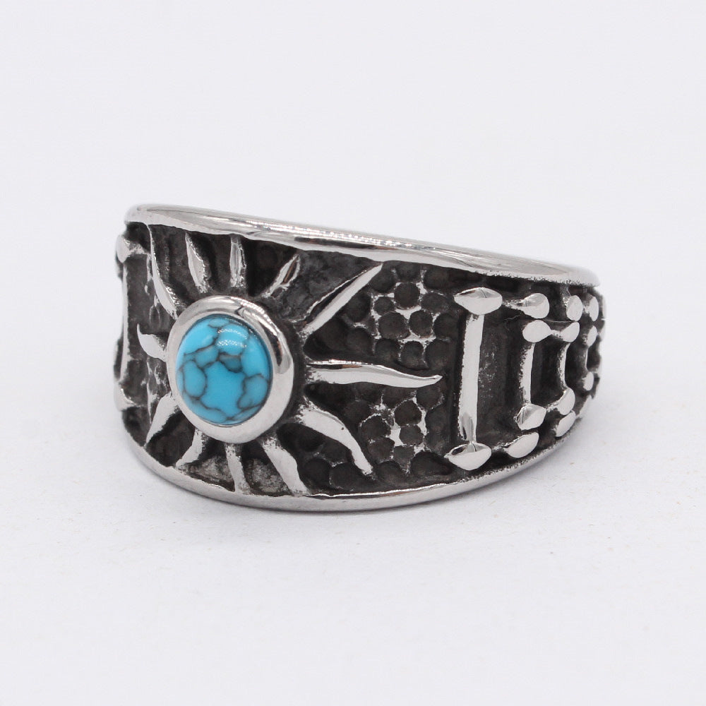 Retro Turquoise Men's Titanium Steel Rings from the Planderful Collection