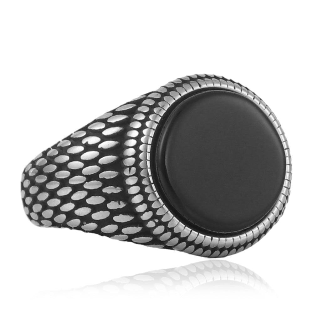 Trendy Multi-Color Titanium Steel Round Stone Ring for Men and Women - Punk Retro Style