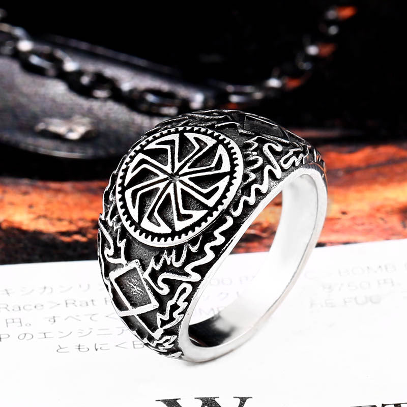 Retro Viking-Themed Titanium Steel Ring for Men - Wholesale Fashion Jewelry