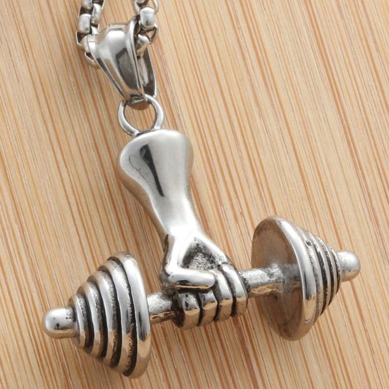 Punk Fitness Necklace: Titanium Steel Dumbbell Pendant for Men and Women - Trendy Retro Design