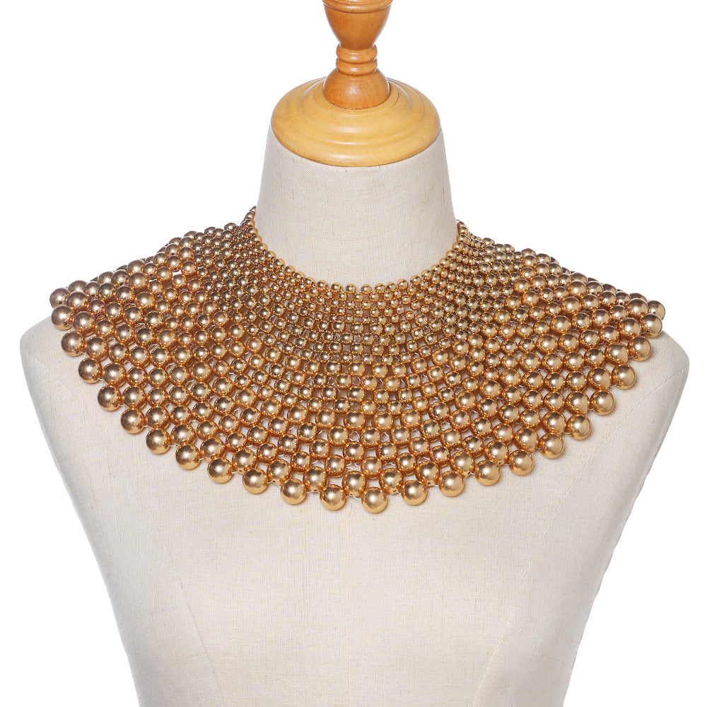 Exaggerated Imitation Pearl Necklace with Shawl Chain