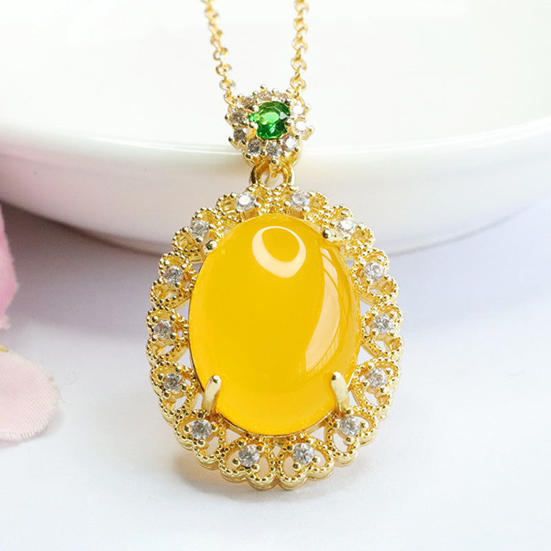 Pigeon Egg Yellow Agate Chalcedony Hollow Love Zircon Pendant