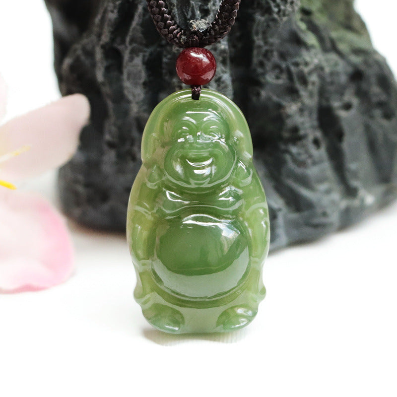 Standing Buddha Sterling Silver Pendant with Natural Hotan Jade