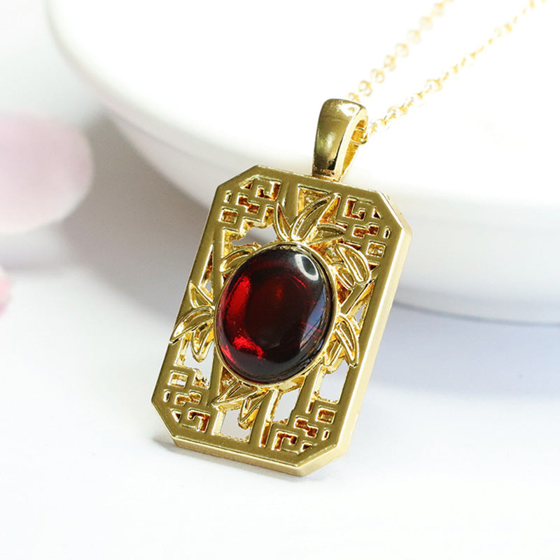 Ethnic Style Bamboo Pendant with Beeswax Amber Gem