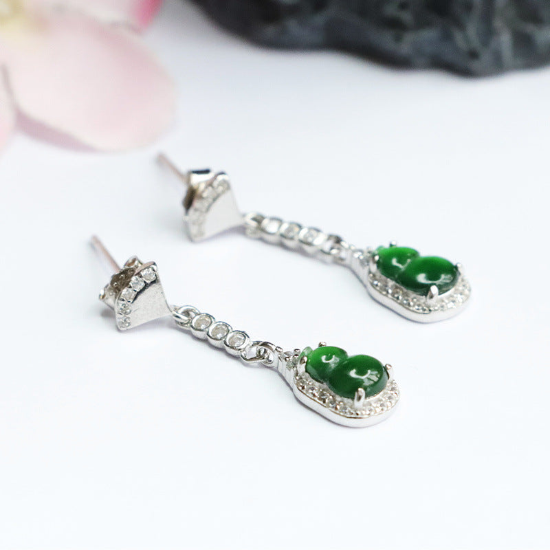 Green Jade Sterling Silver Gourd Tassel Earrings