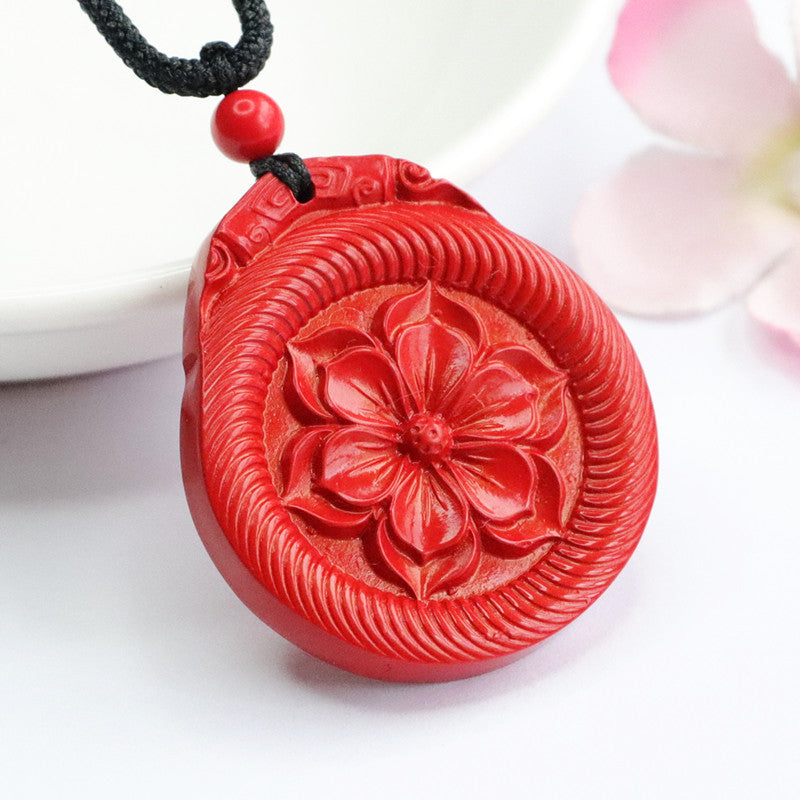 Enchanting Red Sand Lotus Cinnabar Flower Pendant