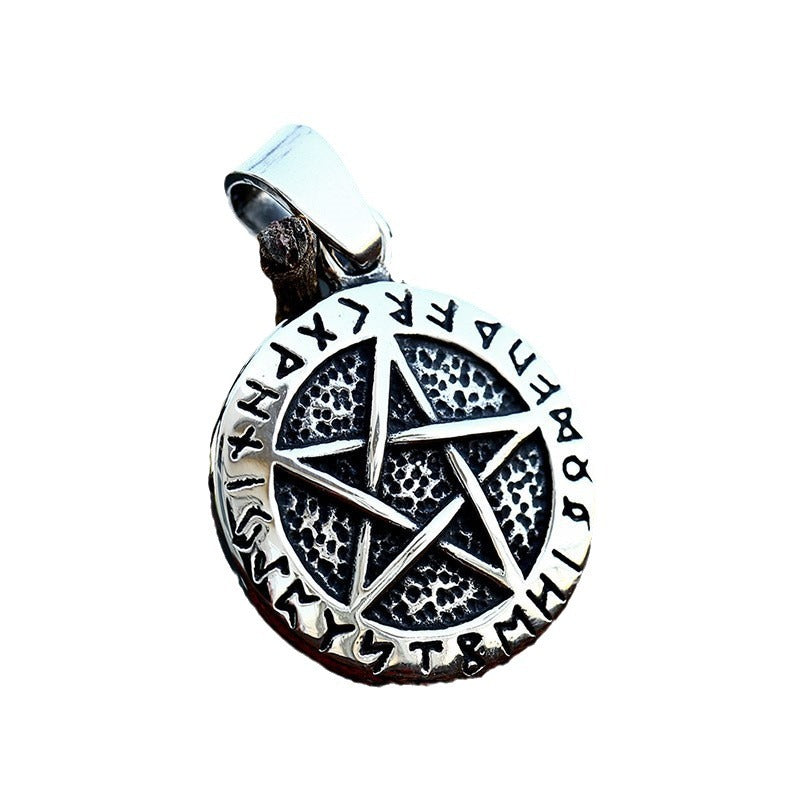 Vintage Viking-Inspired Titanium Steel Pendant for Men - Wholesale Retro Stainless Steel Pentagram Jewelry