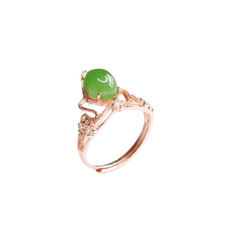 Sterling Silver Hollow Crown Jade Ring