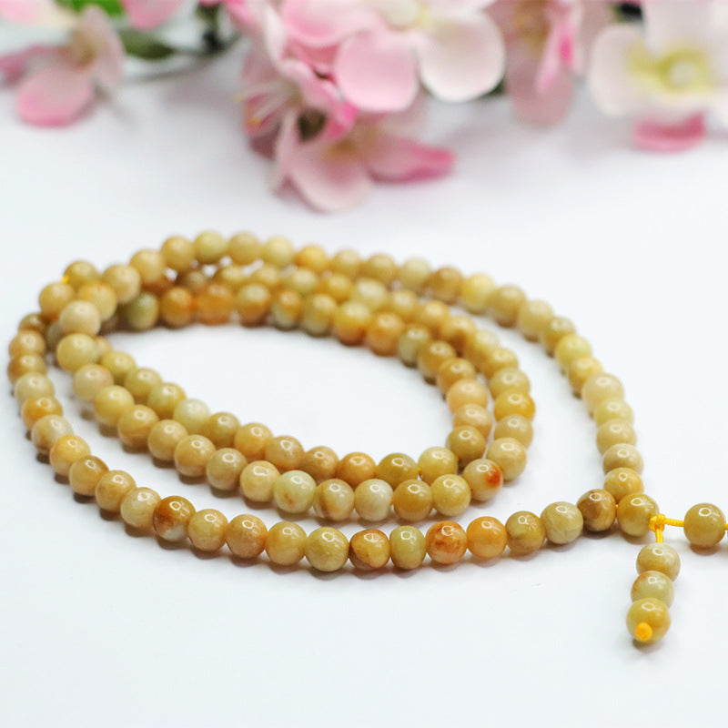 Jade Necklace, Yellow Jade Buddha Beads, Jade, Myanmar Jewelry