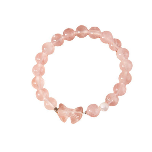 Peach Blossom Crystal Bracelet with Sterling Silver Hibiscus Stone Bow