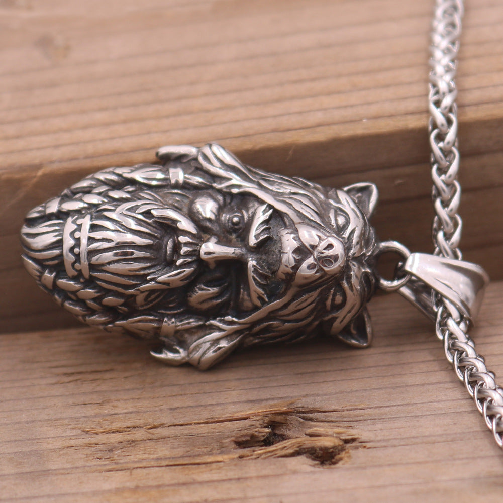 Wolf Head Stainless Steel Necklace Inspired by Viking Mythology and Norse Legacy