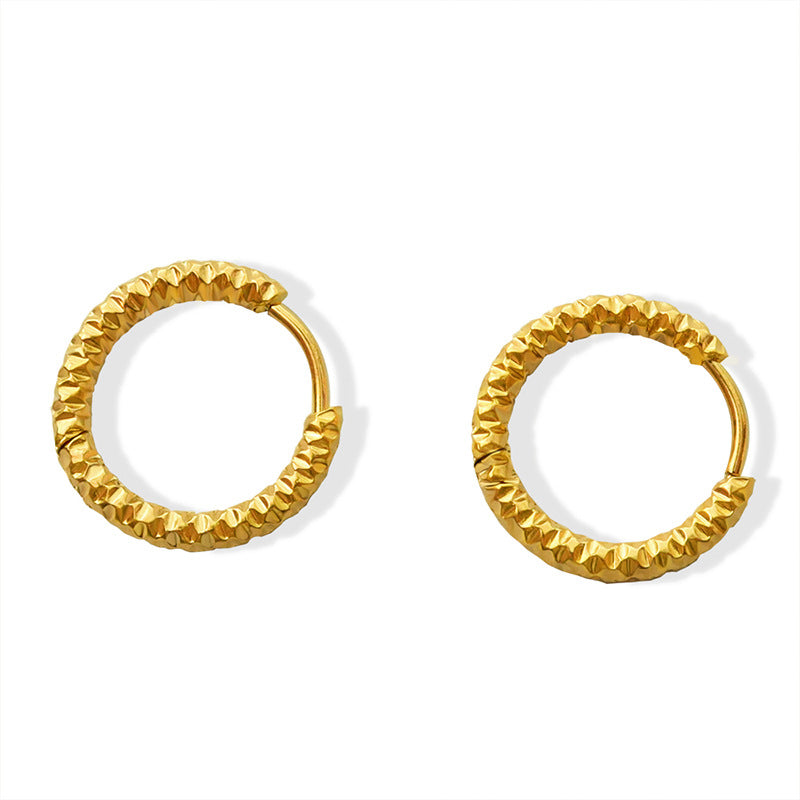 French Inspired Niche Embossed Circle Earrings with 18K Gold Plating