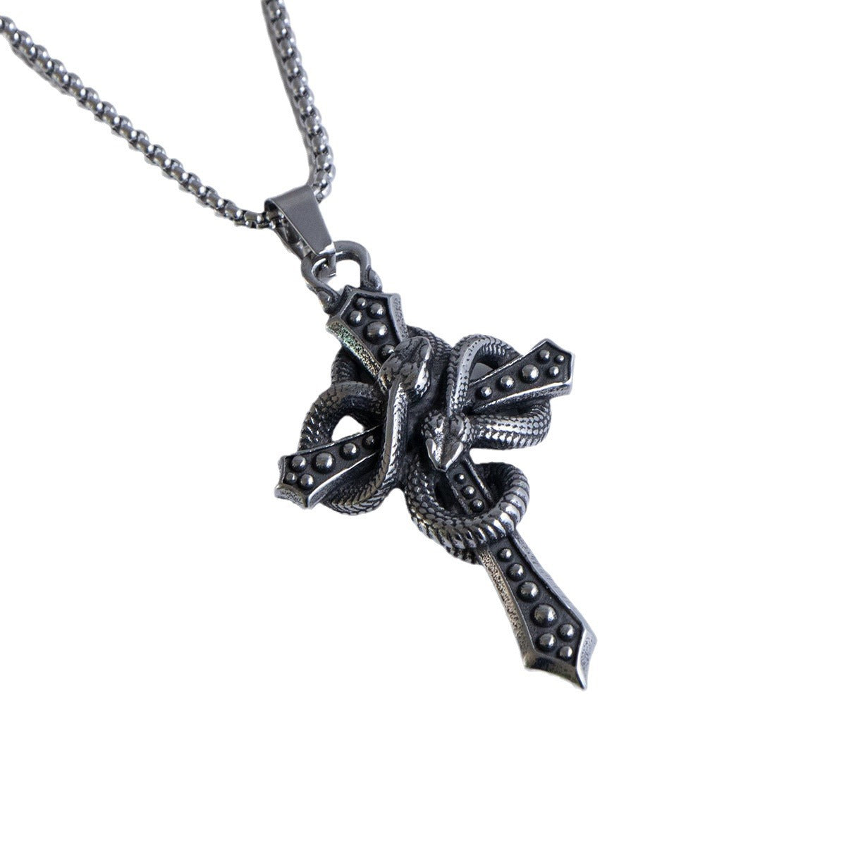 Titanium Steel Retro Double Snake Embrace Pendant Necklace for Men - Unique European and American Design