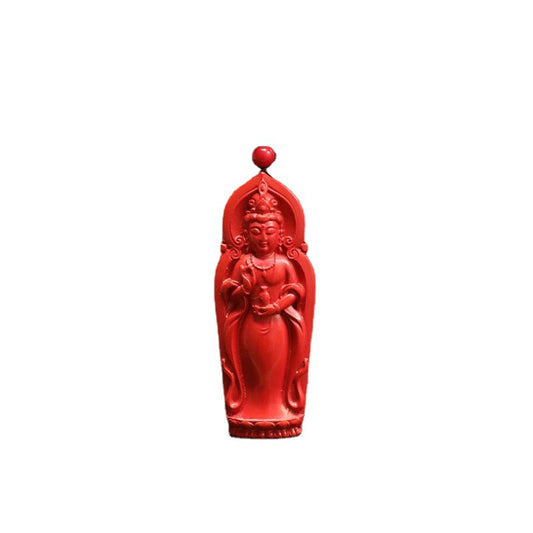 Red Cinnabar Guanyin Sterling Silver Pendant