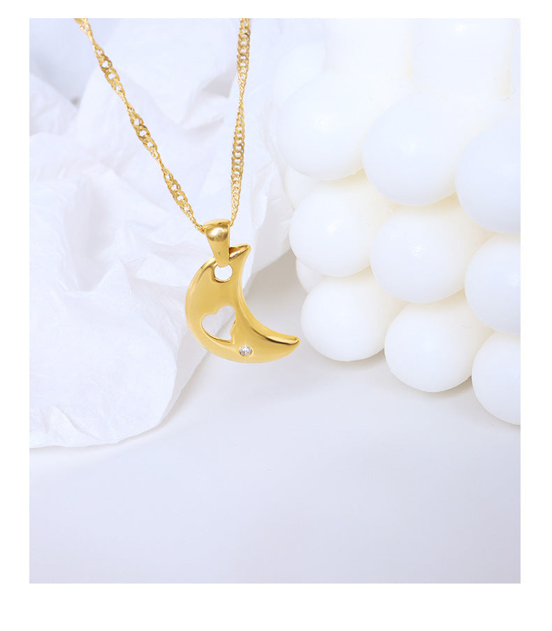 Moonlit East Asian Charm Necklace in Gold-Plated Titanium Steel