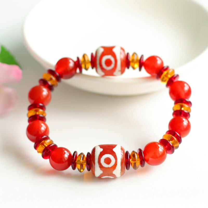 Tibetan Red Agate Sterling Silver Bracelet with Three-Eyed Heavenly Bead