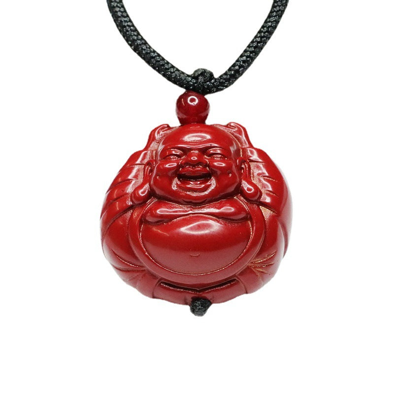 Purple Gold Sand Buddha Pendant with Cinnabar Stone