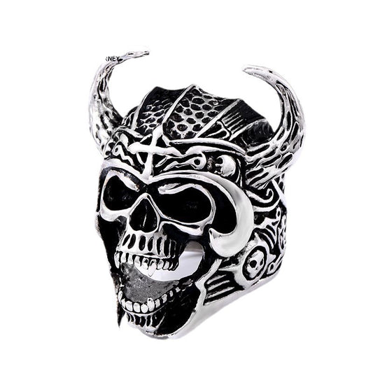 Viking Warrior Skeleton Helmet Ring for Men - Stainless Steel Jewelry Wholesale, European & American Trade Collection