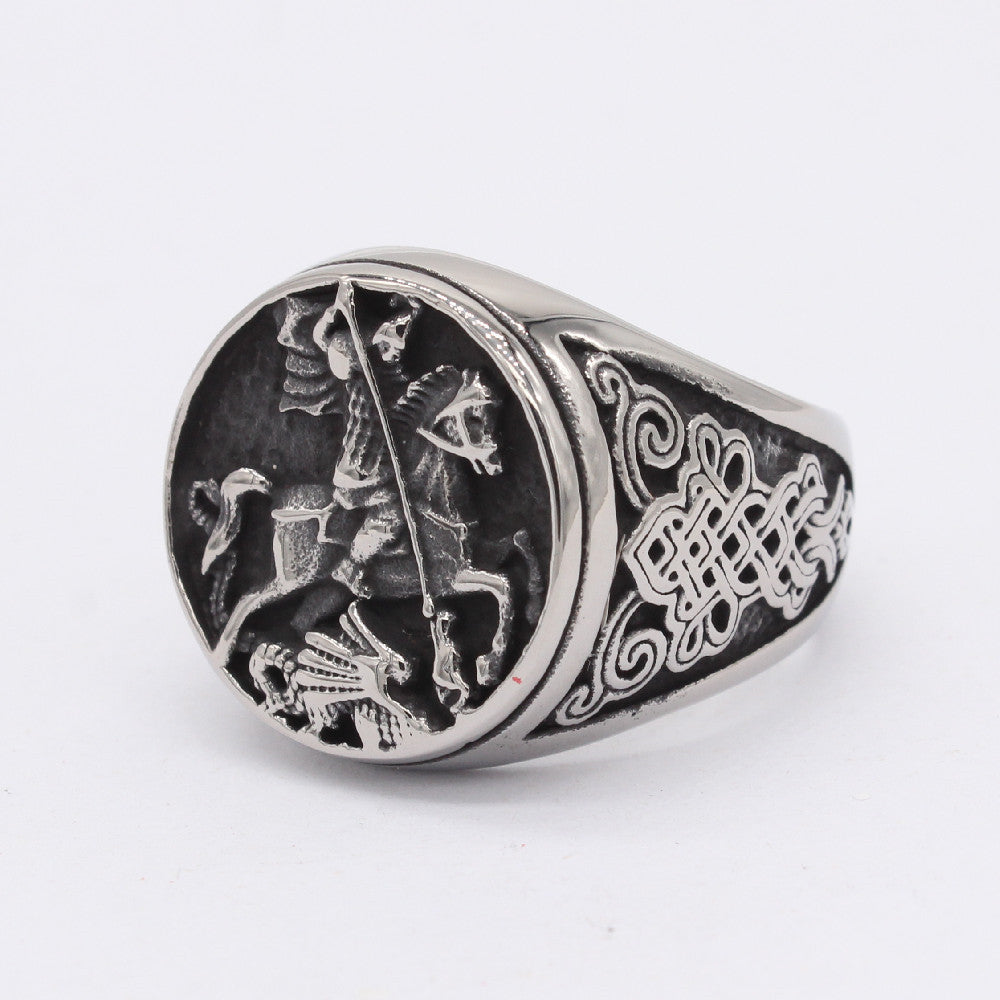 Retro Knight Crusade Titanium Steel Military Men's Ring