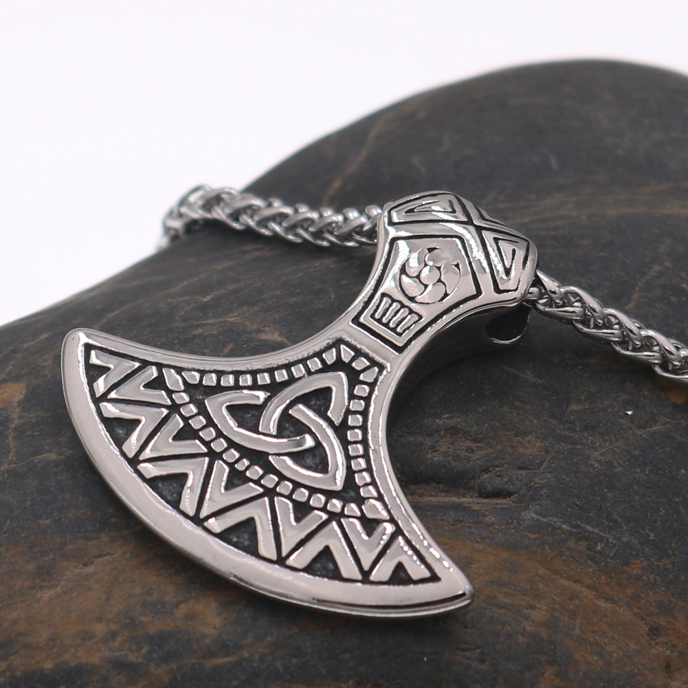 Viking Odin Axe Necklace with Triangular Knot Rune Pendant