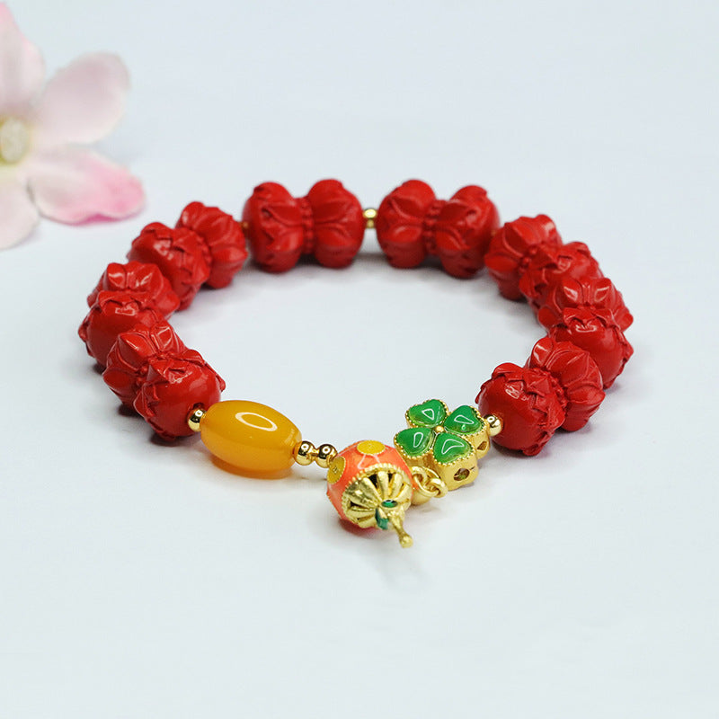 Tibetan National Wind Bracelet with Cinnabar Stone and Jade