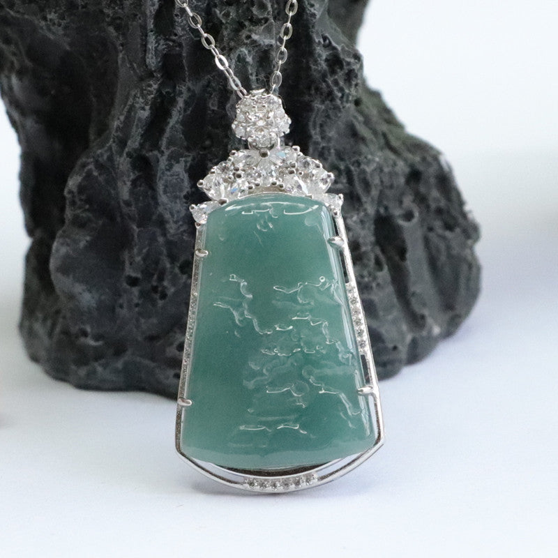 Planderful Collection Fortune's Favor Jadeite Landscape Pendant Necklace