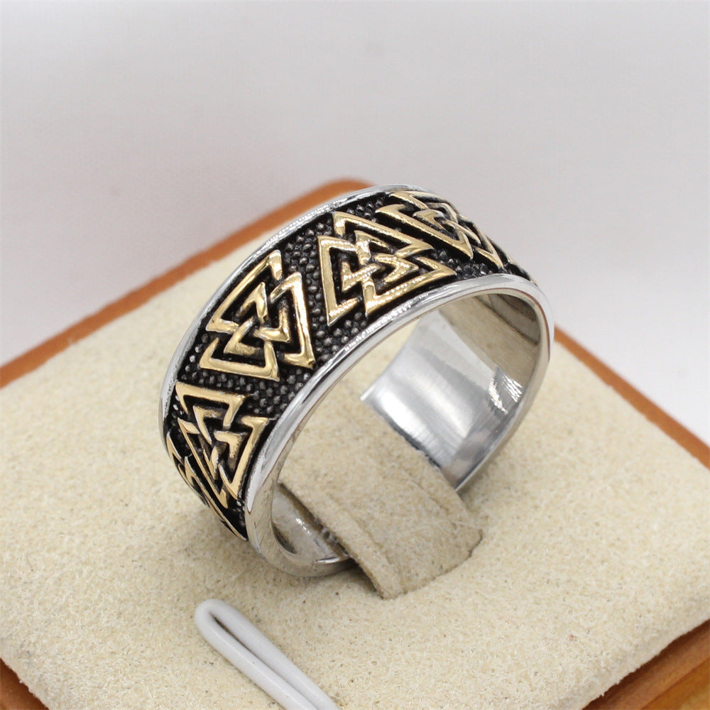 Personalized Retro Viking Triangle Men's Titanium Steel Ring - Wholesale Jewelry for Foreign Trade