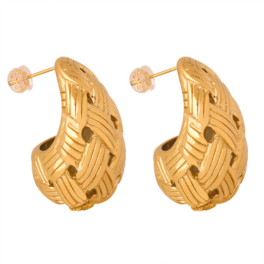 Titanium Gold-Plated Woven Drop-Shaped Hollow Earrings with Personalized Touch