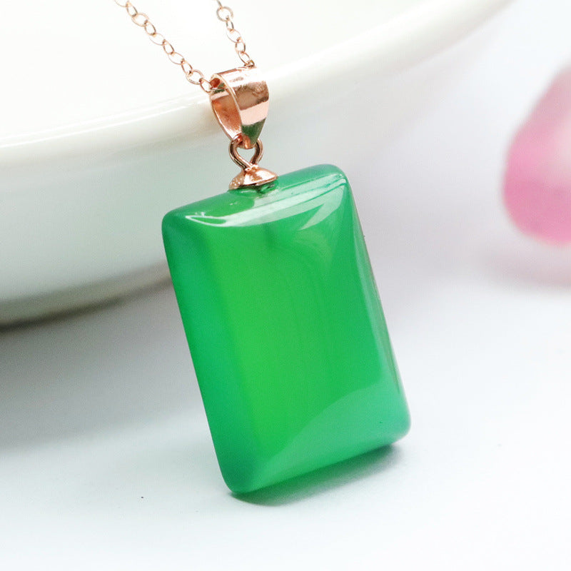 Green Chalcedony Pendant with Rose Gold Necklace