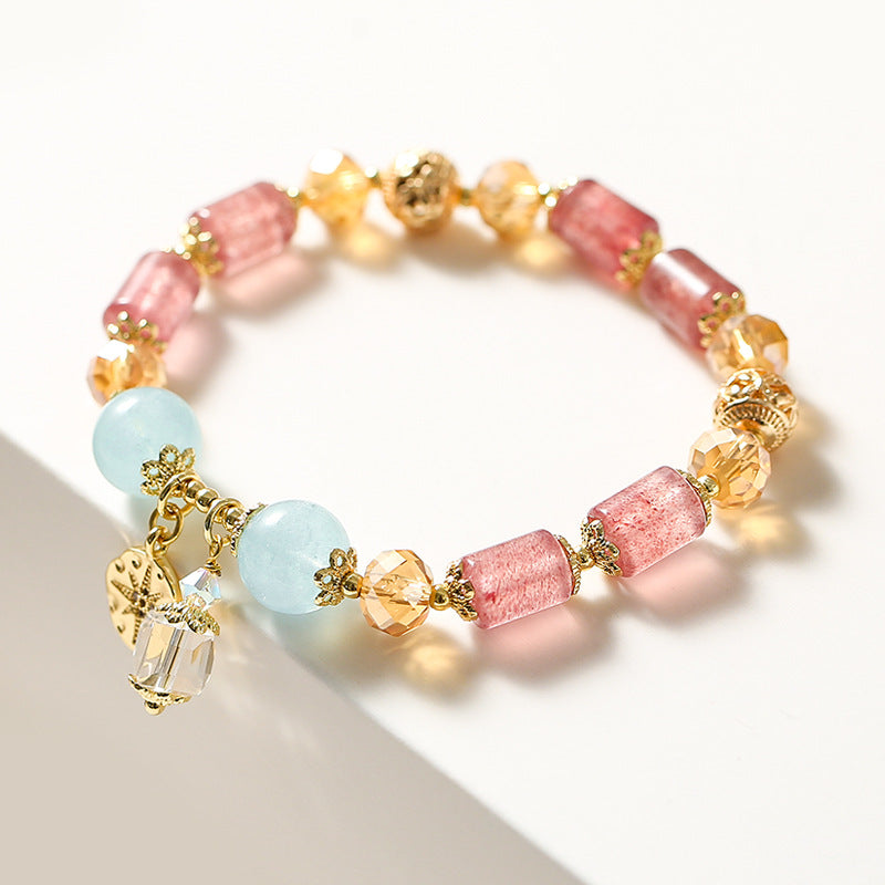 Ocean Blue Treasure Crystal Bracelet with Strawberry Crystal and Instagram Glass Beads